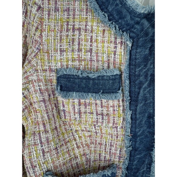 Nanette Lepore New Pink Tweed Jacket with Fringe Denim Trims Size M - Picture 5 of 7